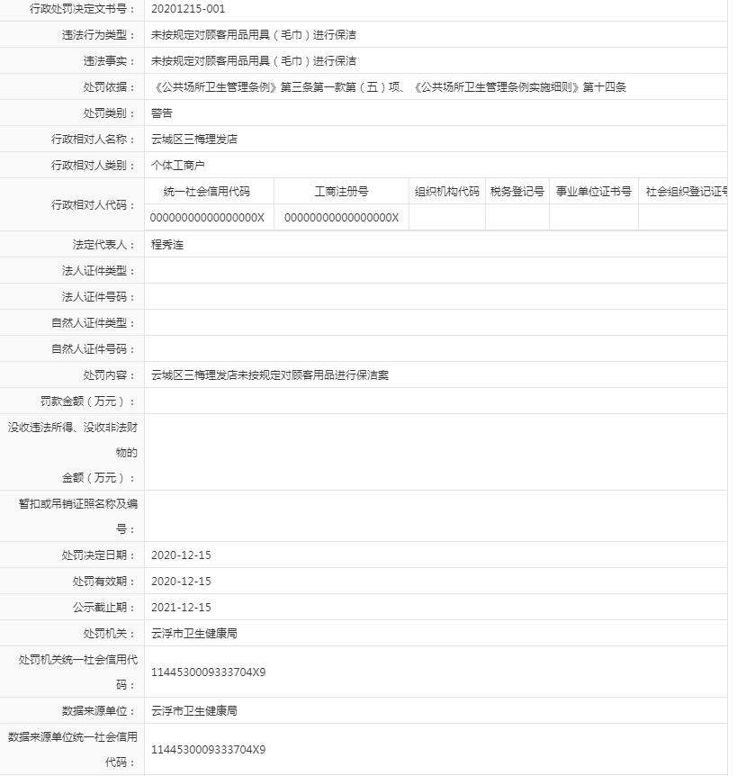 未按规定对顾客用品用具（毛巾）进行保洁（三梅理发店）.jpg