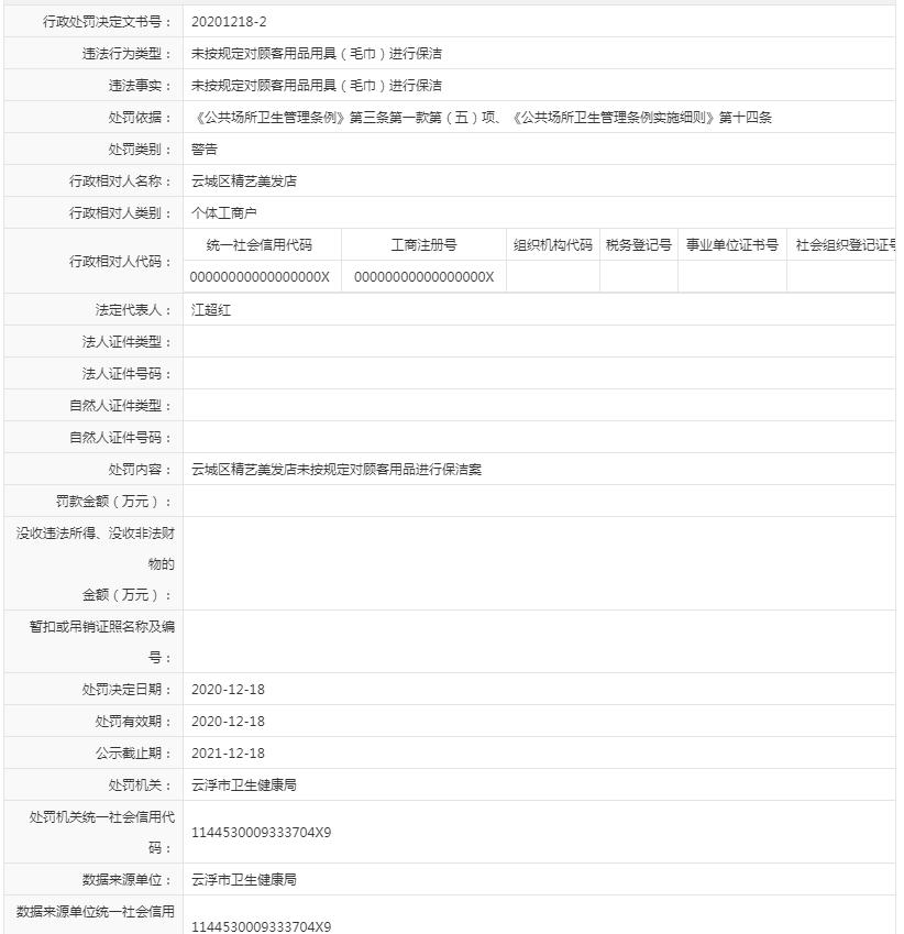未按规定对顾客用品用具（毛巾）进行保洁（精艺美发店）.jpg