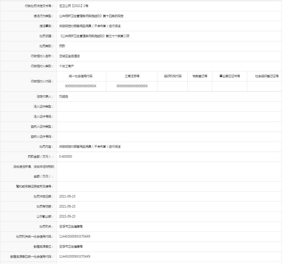 未按规定对顾客用品用具（干净布草）进行保洁【云城区金杏酒店】.jpg